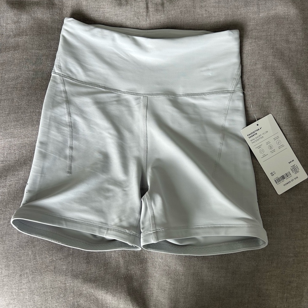 Athleta Gray and White Bike Shorts High-Waisted Stretch